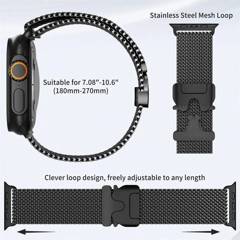 Bracelet milanais en acier inoxydable pour Apple Watch Ultra 2 et 3 (49 mm, 46 mm, 42 mm et 41 mm).