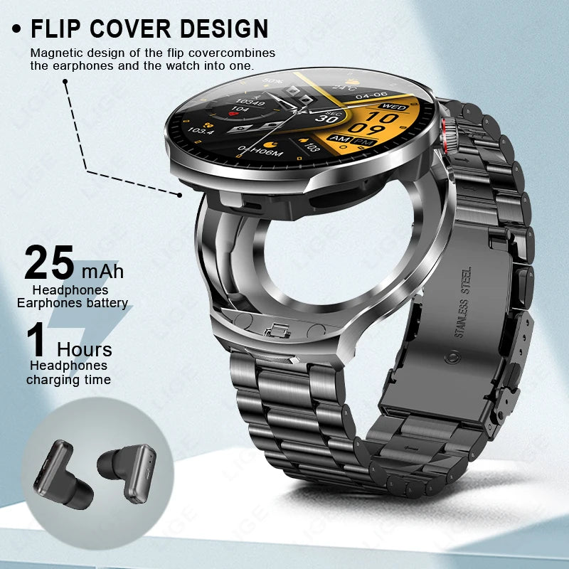 Smart Watch Built-in Bluetooth Earbuds 2 in 1 TWS Headset Smartwatch