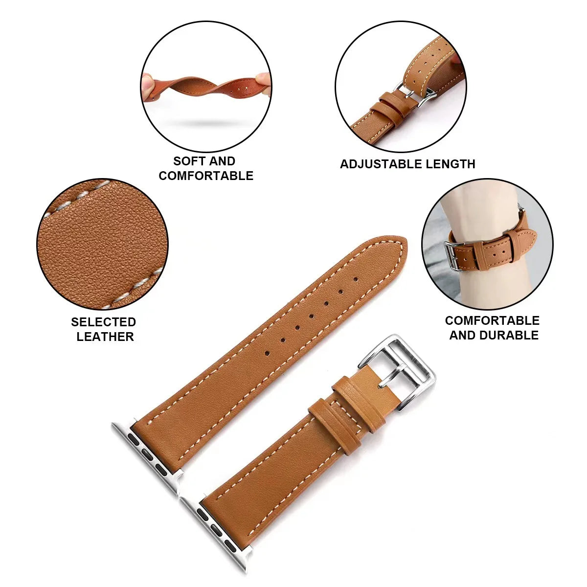Bracelets de montre en cuir pour Apple Watch 46 mm, 44 mm, 49 mm, 45 mm et 42 mm