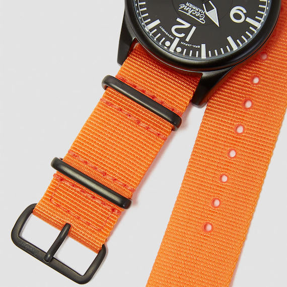 41.0mm tactical quartz watch with nylon 6 strap in orange colour