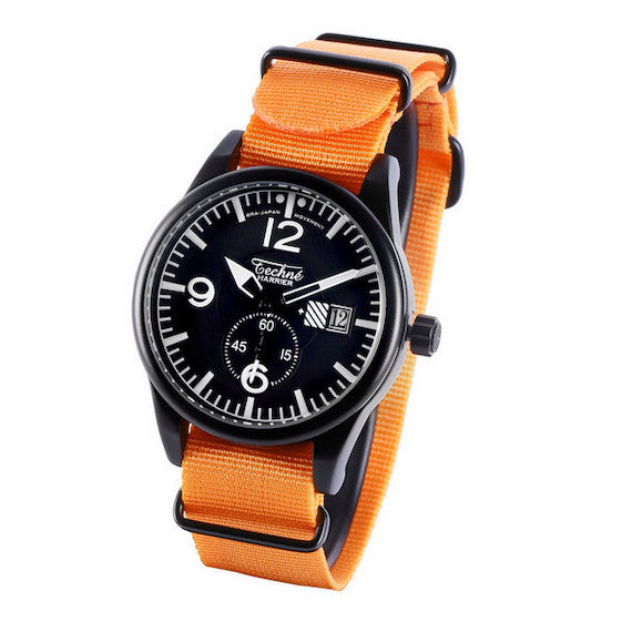 41.0mm tactical quartz watch with nylon 6 strap in orange colour