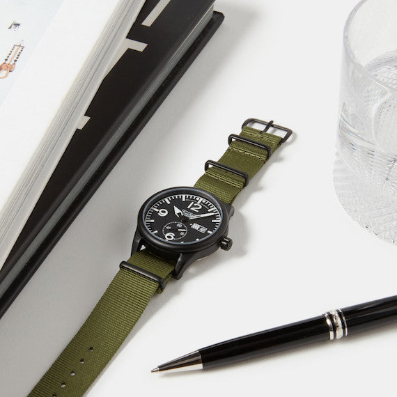 41.0mm tactical quartz watch with nylon 6 strap in olive drab colour