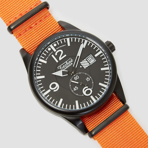 41.0mm tactical quartz watch with nylon 6 strap in orange colour