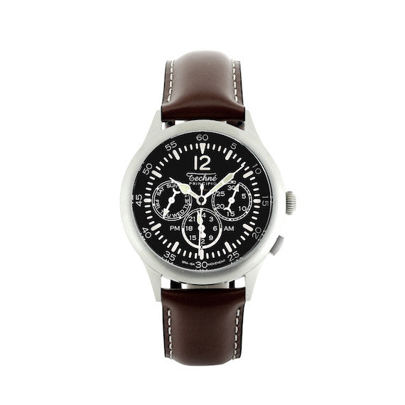 39.5mm navigation watch with strap in chestnut colour leather