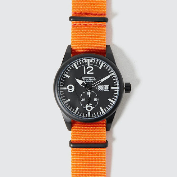 41.0mm tactical quartz watch with nylon 6 strap in orange colour