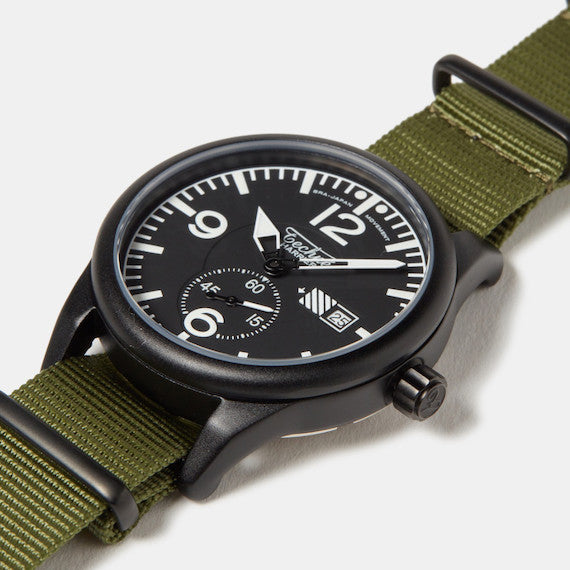41.0mm tactical quartz watch with nylon 6 strap in olive drab colour