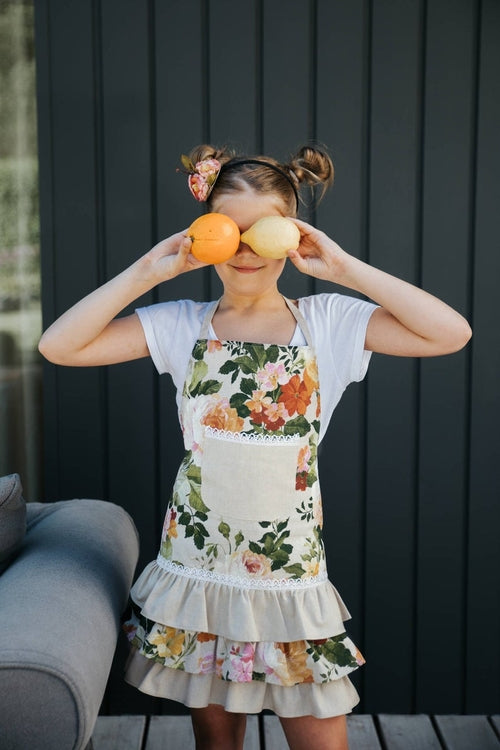 Schürze für Teenager-Mädchen, Baumwollmischgewebe, bedruckt | Großes Blumenmuster