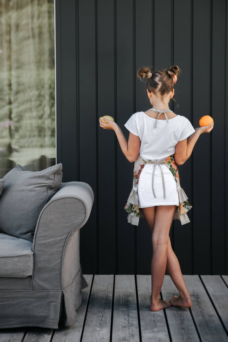 Schürze für Teenager-Mädchen, Baumwollmischgewebe, bedruckt | Großes Blumenmuster