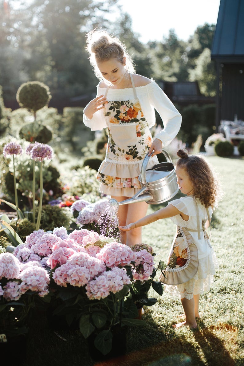 Schürze für Teenager-Mädchen, Baumwollmischgewebe, bedruckt | Großes Blumenmuster