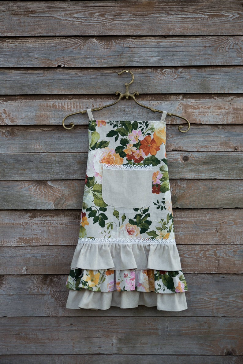 Schürze für Teenager-Mädchen, Baumwollmischgewebe, bedruckt | Großes Blumenmuster