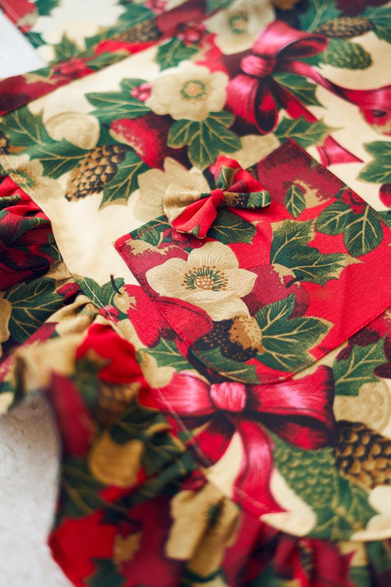 Tablier d'hiver pour femme | Beige à fleurs de Noël